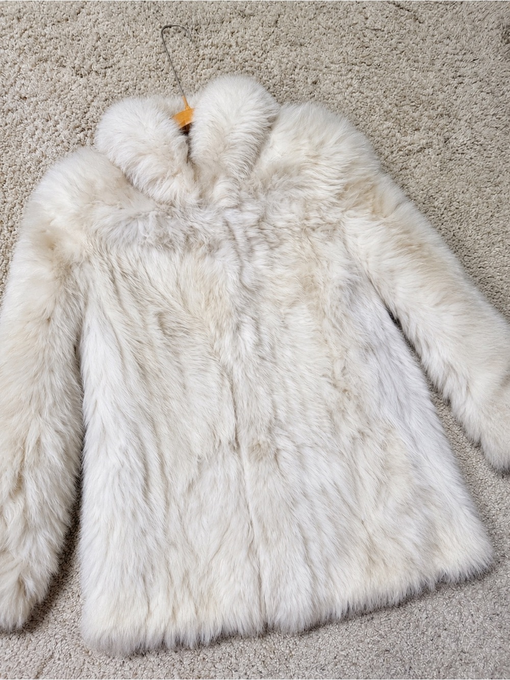 Saga Furs Cream White Fox Fur Pea Coat